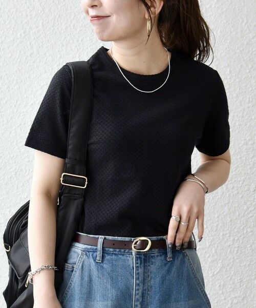 SHIPS / シップス Tシャツ | 《予約》SHIPS any:〈洗濯機可能〉透かし レース 半袖 クルーネック Tシャツ（ブラック）