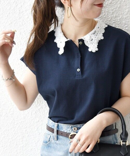 SHIPS / シップス カットソー | 《予約》SHIPS any:〈洗濯機可能〉レース カラー フレンチスリーブ ポロ プルオーバー | 詳細23