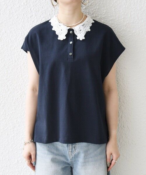 SHIPS / シップス カットソー | 《予約》SHIPS any:〈洗濯機可能〉レース カラー フレンチスリーブ ポロ プルオーバー | 詳細24