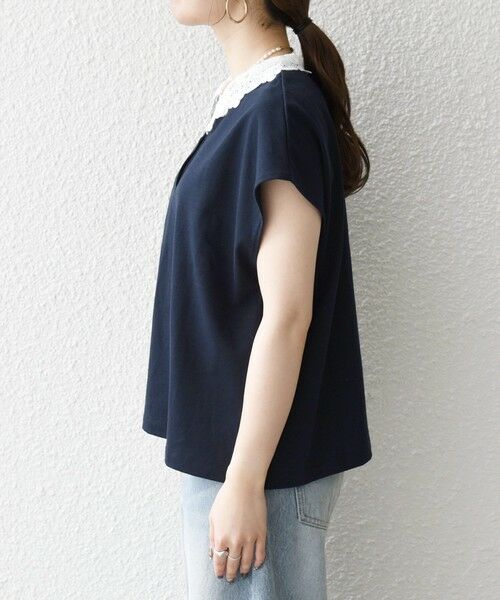 SHIPS / シップス カットソー | 《予約》SHIPS any:〈洗濯機可能〉レース カラー フレンチスリーブ ポロ プルオーバー | 詳細25