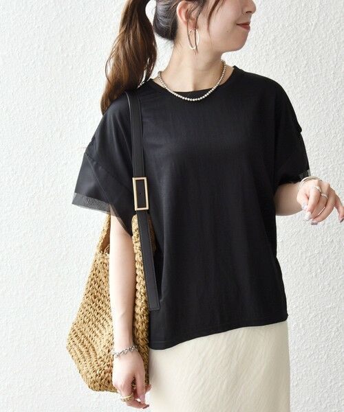 SHIPS / シップス Tシャツ | 《予約》SHIPS any:〈手洗い可能〉カノコ チュール コンビ ワイド TEE（ブラック）