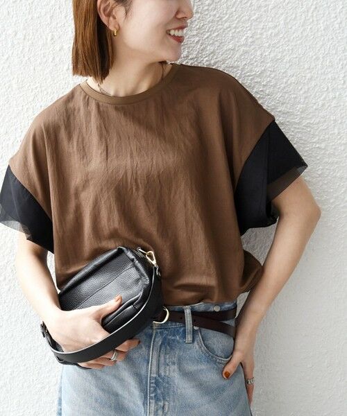 SHIPS / シップス Tシャツ | 《予約》SHIPS any:〈手洗い可能〉カノコ チュール コンビ ワイド TEE（ブラウン）