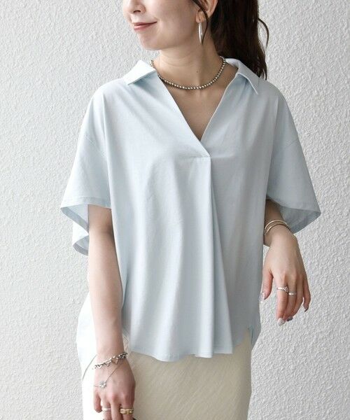 SHIPS / シップス Tシャツ | 《予約》SHIPS any:〈洗濯機可能〉ジャージー ワイド スキッパー ポロ プルオーバー（ライトブルー）