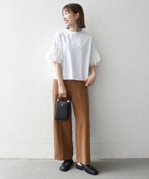 SHIPS / シップス Tシャツ | 《予約》SHIPS any:〈洗濯機可能〉フリル スリーブ クルーネック コンパクト TEE | 詳細1