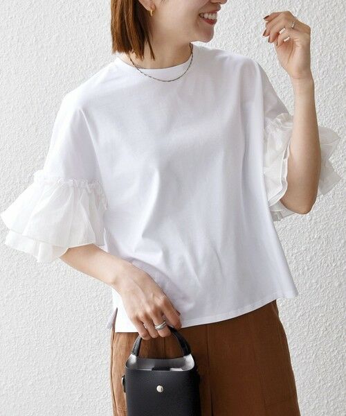 SHIPS / シップス Tシャツ | 《予約》SHIPS any:〈洗濯機可能〉フリル スリーブ クルーネック コンパクト TEE | 詳細3
