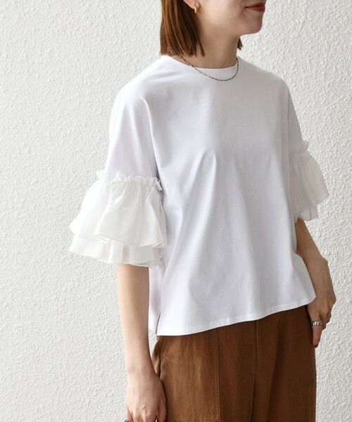 SHIPS / シップス Tシャツ | 《予約》SHIPS any:〈洗濯機可能〉フリル スリーブ クルーネック コンパクト TEE | 詳細4