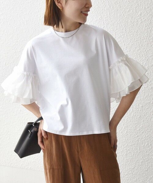 SHIPS / シップス Tシャツ | 《予約》SHIPS any:〈洗濯機可能〉フリル スリーブ クルーネック コンパクト TEE | 詳細5