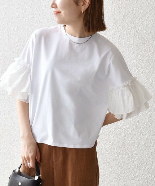 SHIPS / シップス Tシャツ | 《予約》SHIPS any:〈洗濯機可能〉フリル スリーブ クルーネック コンパクト TEE | 詳細6