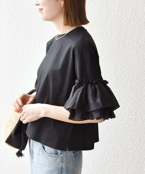SHIPS / シップス Tシャツ | 《予約》SHIPS any:〈洗濯機可能〉フリル スリーブ クルーネック コンパクト TEE | 詳細18