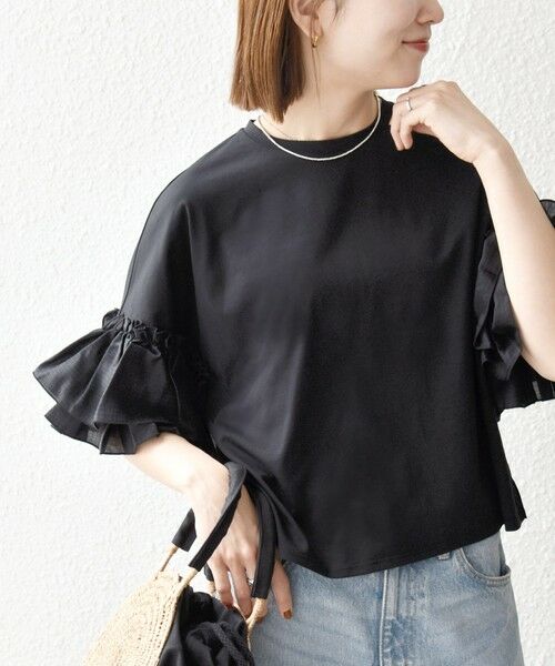 SHIPS / シップス Tシャツ | 《予約》SHIPS any:〈洗濯機可能〉フリル スリーブ クルーネック コンパクト TEE | 詳細20