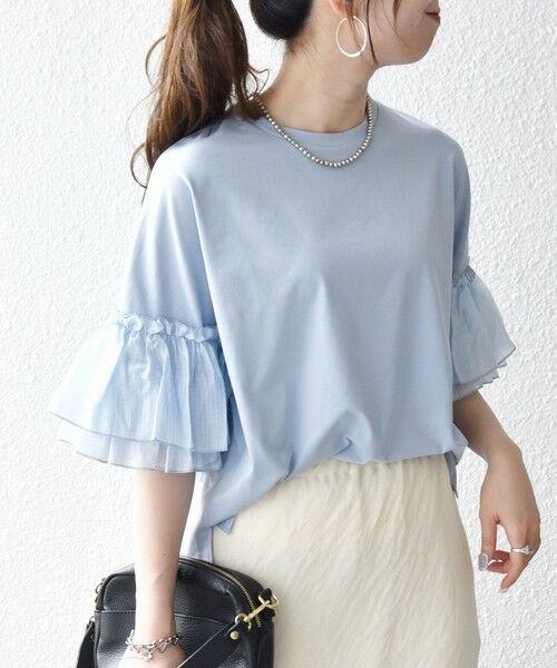 SHIPS / シップス Tシャツ | 《予約》SHIPS any:〈洗濯機可能〉フリル スリーブ クルーネック コンパクト TEE | 詳細26