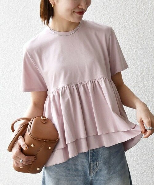 SHIPS / シップス Tシャツ | 《予約》SHIPS any:〈洗濯機可能〉ジャージー ダブルヘム ペプラム TEE（ピンク）