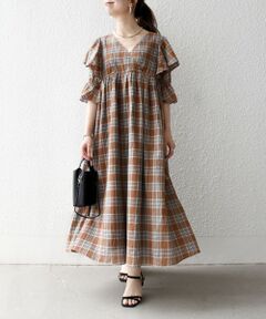 SHIPS / シップス ロング・マキシ丈ワンピース | SHIPS any:〈洗濯機可能〉コットン チェック ウエスト ギャザー ワンピース