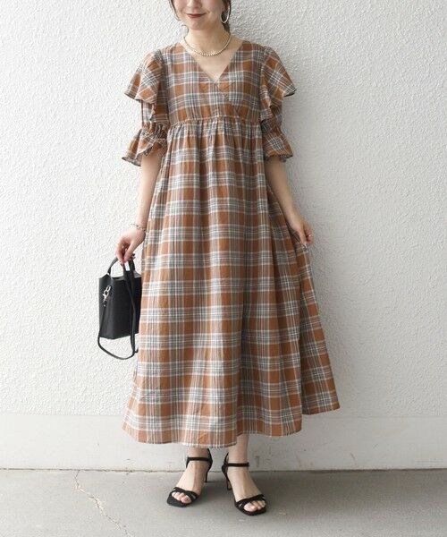 SHIPS / シップス ロング・マキシ丈ワンピース | SHIPS any:〈洗濯機可能〉コットン チェック ウエスト ギャザー ワンピース | 詳細1