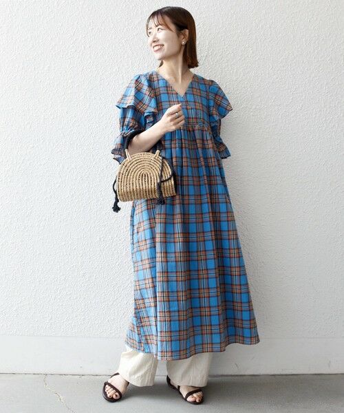 SHIPS / シップス ロング・マキシ丈ワンピース | SHIPS any:〈洗濯機可能〉コットン チェック ウエスト ギャザー ワンピース | 詳細1