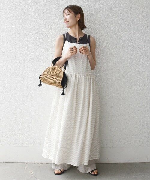 SHIPS / シップス ロング・マキシ丈ワンピース | 《予約》SHIPS any:〈洗濯機可能〉ラメ ジャカード タッセル キャミ ワンピース | 詳細1