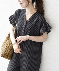 SHIPS / シップス サロペット・オールインワン | 《予約》SHIPS any:〈洗濯機可能〉カラミ Vネック フレンチスリーブ オールインワン
