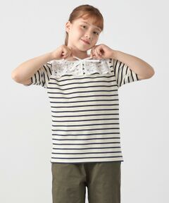 SHIPS any: レース カラー リボン 半袖 Tシャツ<KIDS>
