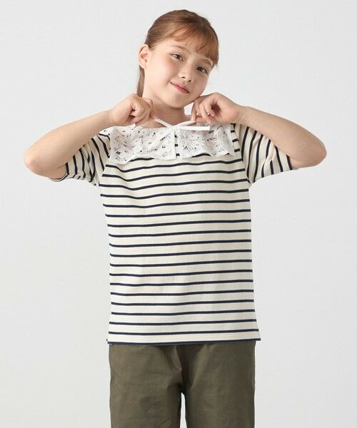 SHIPS / シップス Tシャツ | SHIPS any: レース カラー リボン 半袖 Tシャツ<KIDS>(ホワイト)