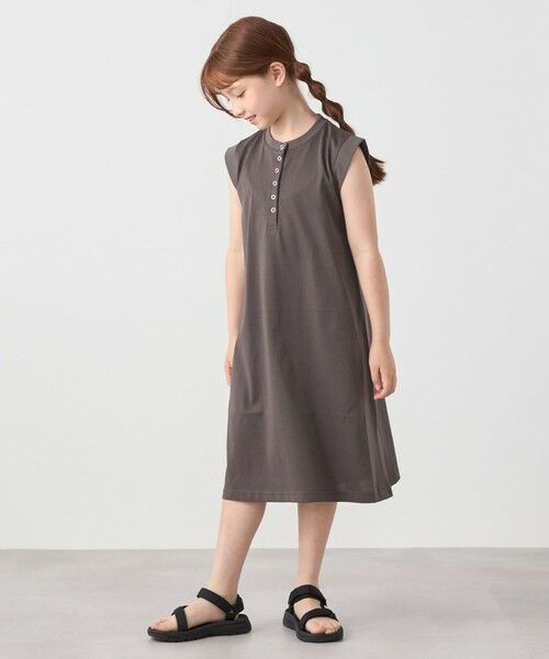 SHIPS / シップス ロング・マキシ丈ワンピース | SHIPS any: ヘンリーネック ノースリーブ Tシャツ ワンピース<KIDS> | 詳細1