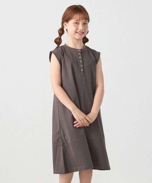 SHIPS / シップス ロング・マキシ丈ワンピース | SHIPS any: ヘンリーネック ノースリーブ Tシャツ ワンピース<KIDS>(チャコールグレー)