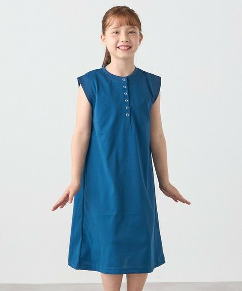 SHIPS / シップス ロング・マキシ丈ワンピース | SHIPS any: ヘンリーネック ノースリーブ Tシャツ ワンピース<KIDS>(ブルー)