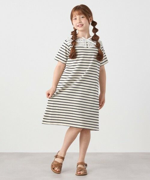 SHIPS / シップス ミニ丈・ひざ丈ワンピース | SHIPS any: レース カラー リボン 半袖 Tシャツ ワンピース <KIDS> | 詳細1
