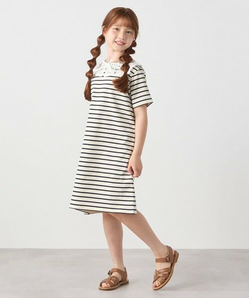 SHIPS / シップス ミニ丈・ひざ丈ワンピース | SHIPS any: レース カラー リボン 半袖 Tシャツ ワンピース <KIDS> | 詳細2