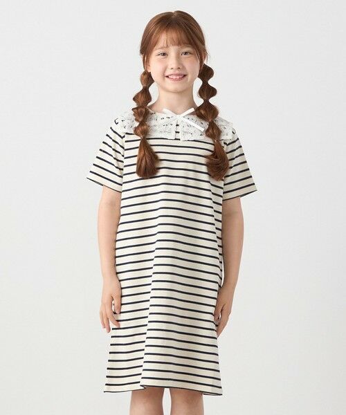 SHIPS / シップス ミニ丈・ひざ丈ワンピース | SHIPS any: レース カラー リボン 半袖 Tシャツ ワンピース <KIDS> | 詳細4