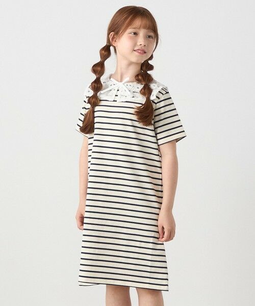 SHIPS / シップス ミニ丈・ひざ丈ワンピース | SHIPS any: レース カラー リボン 半袖 Tシャツ ワンピース <KIDS> | 詳細6