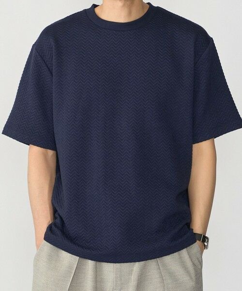 SHIPS / シップス Tシャツ | SHIPS: 膨れジャカード ショートスリーブ Tシャツ（ネイビー）