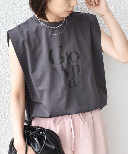 SHIPS / シップス Tシャツ | 《予約》SHIPS Colors:〈接触冷感〉ショルダータック プリント トップス◆（ダークグレー）