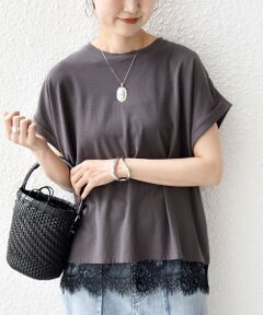 SHIPS / シップス Tシャツ | 〈手洗い可能〉レース コンビ フレンチ スリーブ TEE