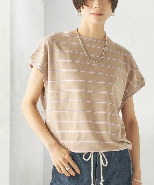 SHIPS / シップス Tシャツ | 《予約》マルチ ボーダー 裾 ドロスト プルオーバー（ベージュ系）