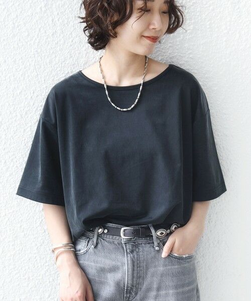 SHIPS / シップス Tシャツ | 《予約》〈手洗い可能〉フィブリル サテン ジャージー 半袖 プルオーバー（ブラック）