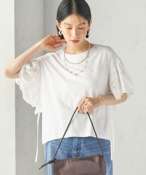 SHIPS / シップス Tシャツ | 《予約》〈洗濯機可能〉Sohana: シフリー 刺繍 レース スリーブ TEE | 詳細5