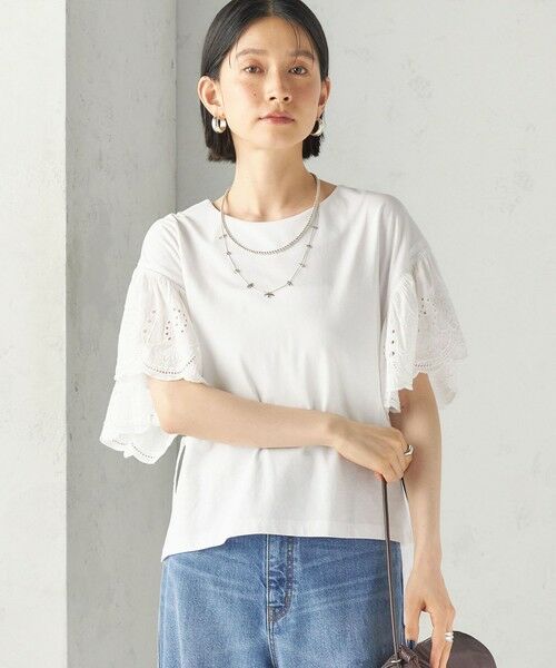 SHIPS / シップス Tシャツ | 《予約》〈洗濯機可能〉Sohana: シフリー 刺繍 レース スリーブ TEE | 詳細6
