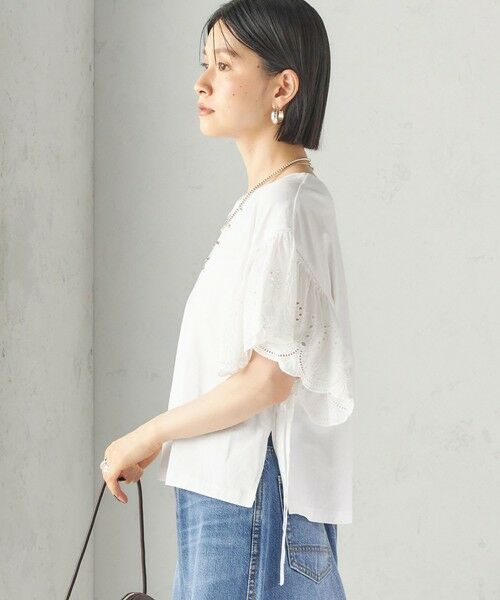 SHIPS / シップス Tシャツ | 《予約》〈洗濯機可能〉Sohana: シフリー 刺繍 レース スリーブ TEE | 詳細7
