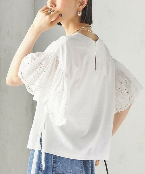 SHIPS / シップス Tシャツ | 《予約》〈洗濯機可能〉Sohana: シフリー 刺繍 レース スリーブ TEE（ホワイト）