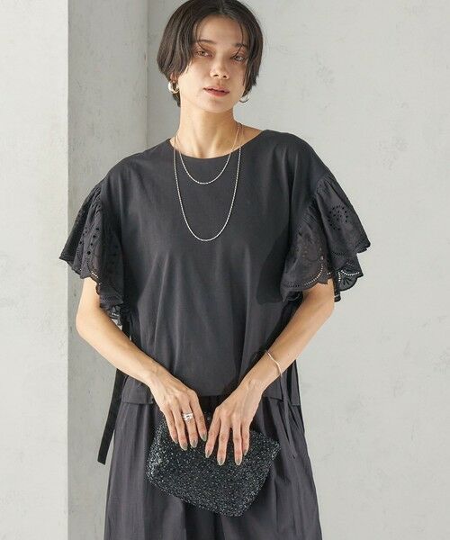 SHIPS / シップス Tシャツ | 《予約》〈洗濯機可能〉Sohana: シフリー 刺繍 レース スリーブ TEE | 詳細15