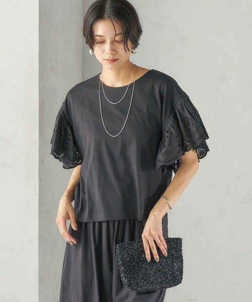 SHIPS / シップス Tシャツ | 《予約》〈洗濯機可能〉Sohana: シフリー 刺繍 レース スリーブ TEE | 詳細16