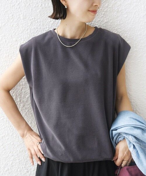 SHIPS / シップス カットソー | 《予約》〈接触冷感 / UVカット〉マイクロ パイル フレンチ スリーブ プルオーバー（ダークグレー）