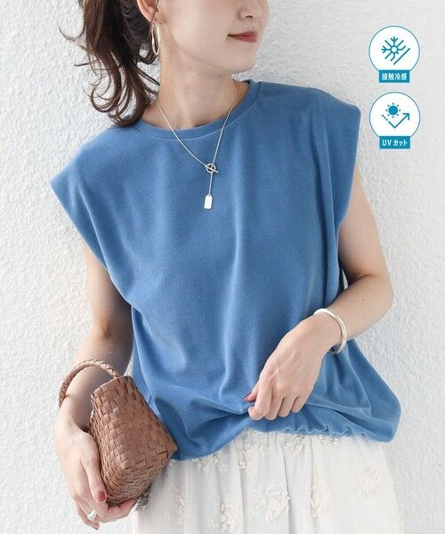SHIPS / シップス カットソー | 《予約》【実力派ベーシック】〈接触冷感/UVカット〉マイクロ パイル フレンチスリーブ プルオーバー(ライトブルー)