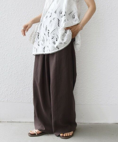 SHIPS / シップス その他パンツ | 〈洗濯機可能〉ステッチ デザイン イージー ワイド パンツ(ブラウン)