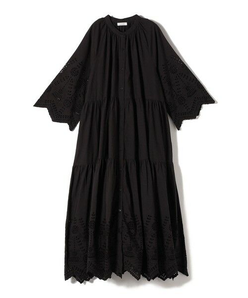 SHIPS / シップス ロング・マキシ丈ワンピース | Fanaka:〈手洗い可能〉アイレット スカラップ ワンピース（ブラック）