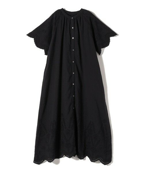 SHIPS / シップス ロング・マキシ丈ワンピース | Fanaka:〈手洗い可能〉アイレット スカラップ ショート スリーブ ワンピース（ブラック）