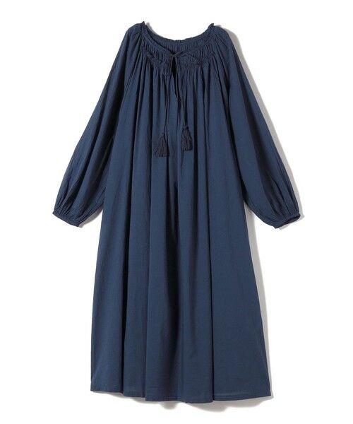 SHIPS / シップス ロング・マキシ丈ワンピース | Fanaka:〈手洗い可能〉ギャザー スキッパー ワンピース（ネイビー）