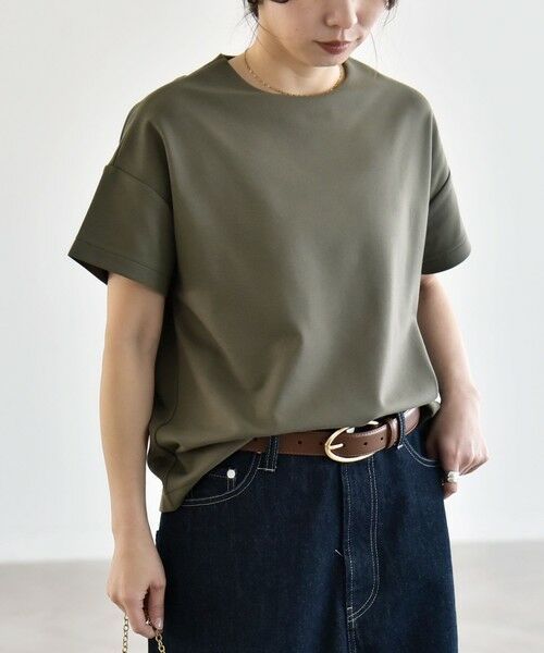 SHIPS / シップス Tシャツ | 《予約》quaranciel:〈洗濯機可能〉ライト ポンチ バッグ ボタン ショートスリーブ TEE（カーキ）