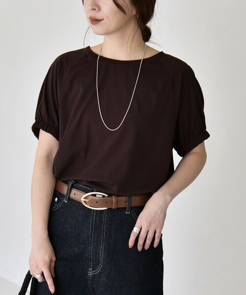 SHIPS / シップス カットソー | 《予約》quaranciel:〈洗濯機可能〉シルク ミックス パフ スリーブ プルオーバー（ブラウン）