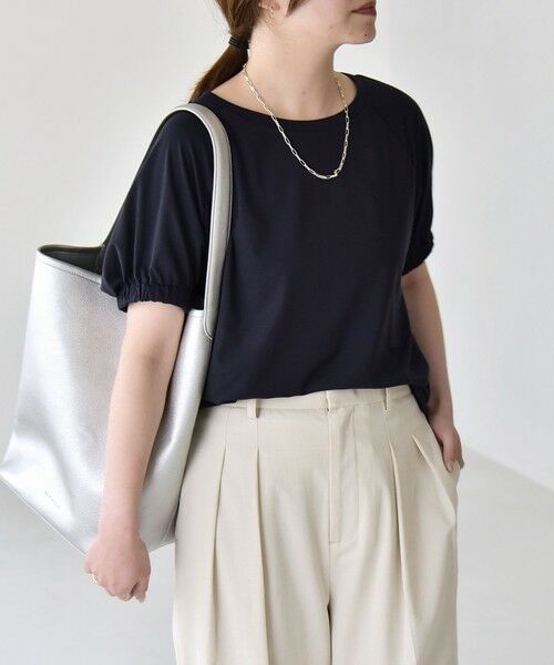 SHIPS / シップス カットソー | 《予約》quaranciel:〈洗濯機可能〉シルク ミックス パフ スリーブ プルオーバー（ネイビー）